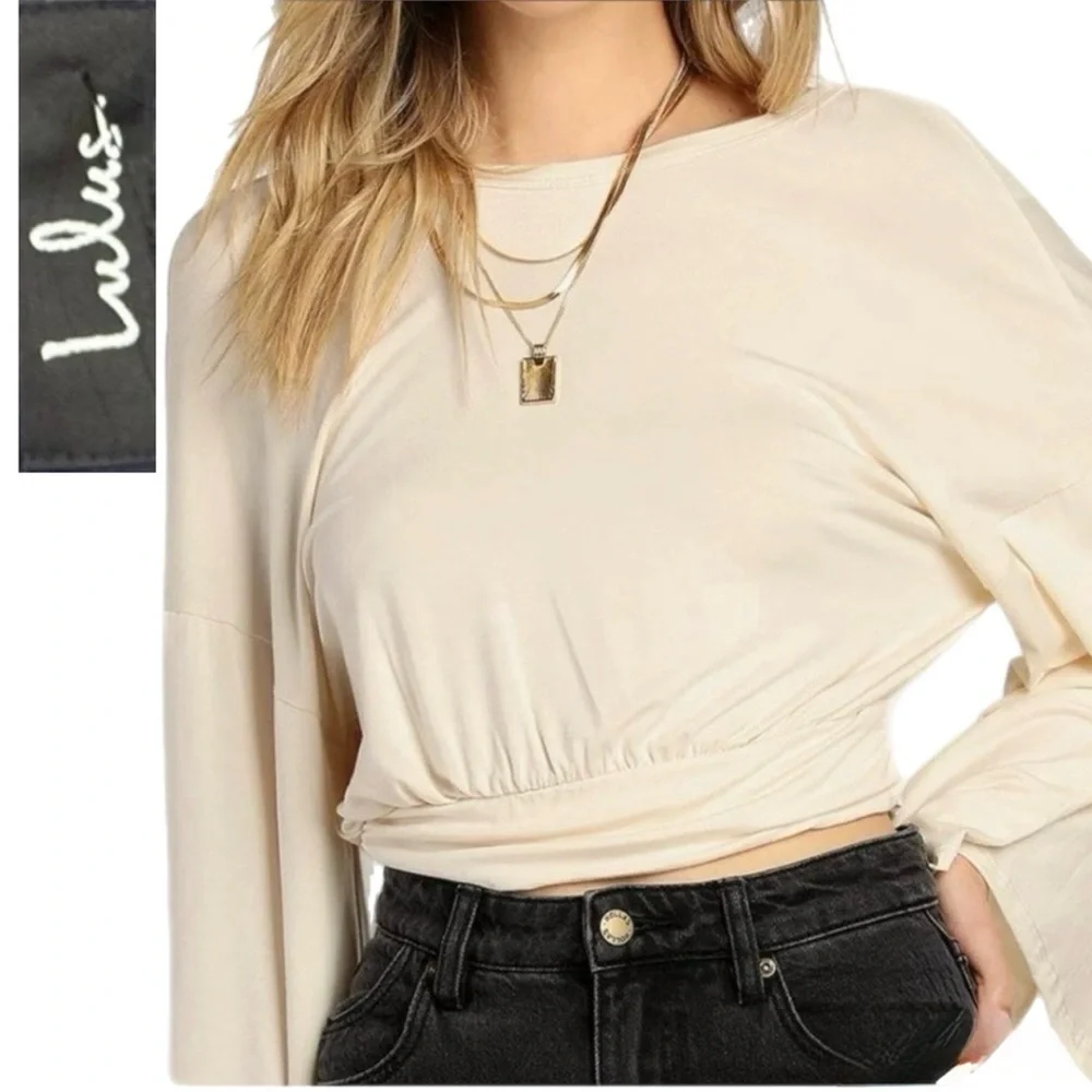 Lulus Reversible Wrap Long Sleeve Top Size M Cream/Beige - Picture 1 of 9